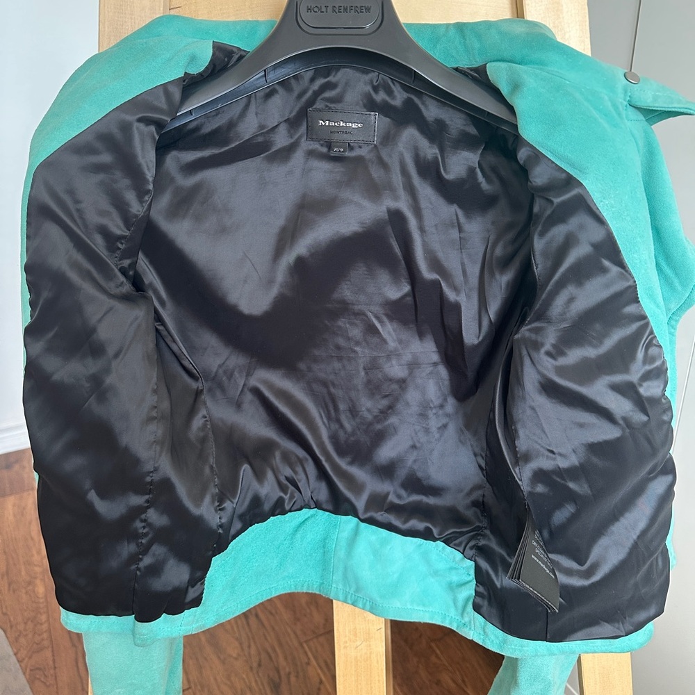 Mackage Freda Turqoise Suede Jacket 100% GOAT Skin - Picture 11 of 13